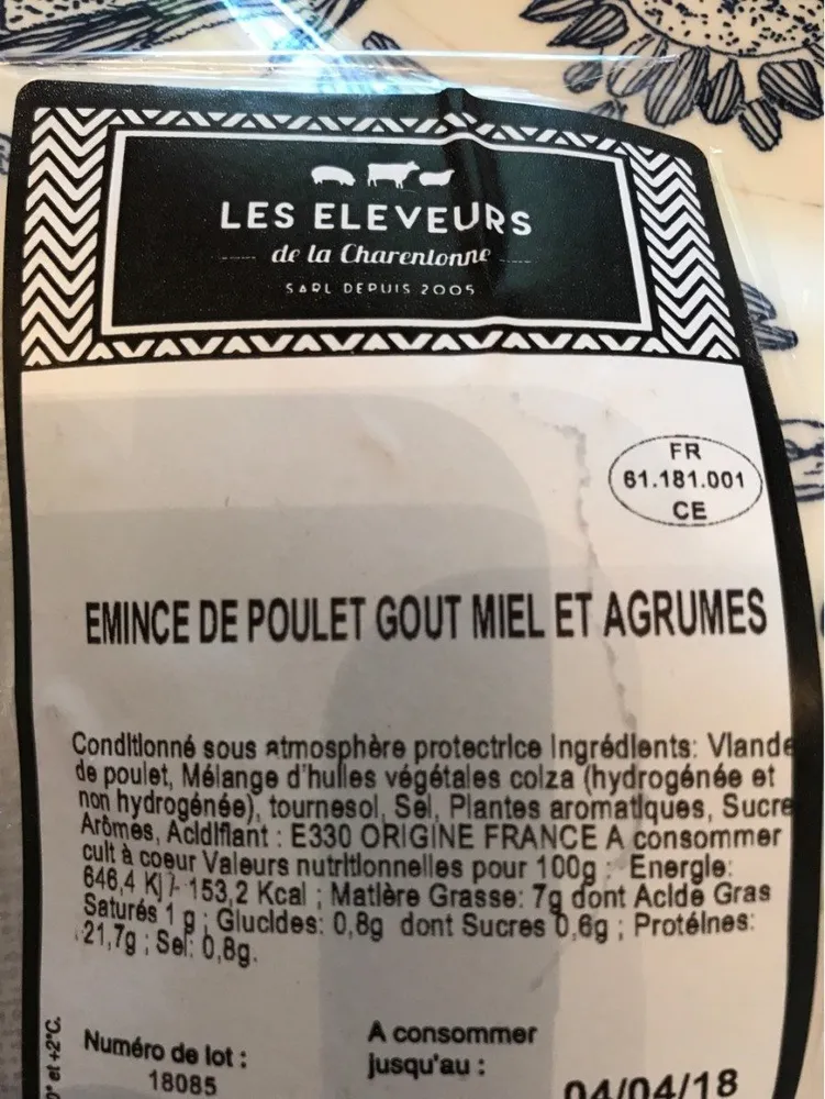 Emince de poulet gout miel et agrumes