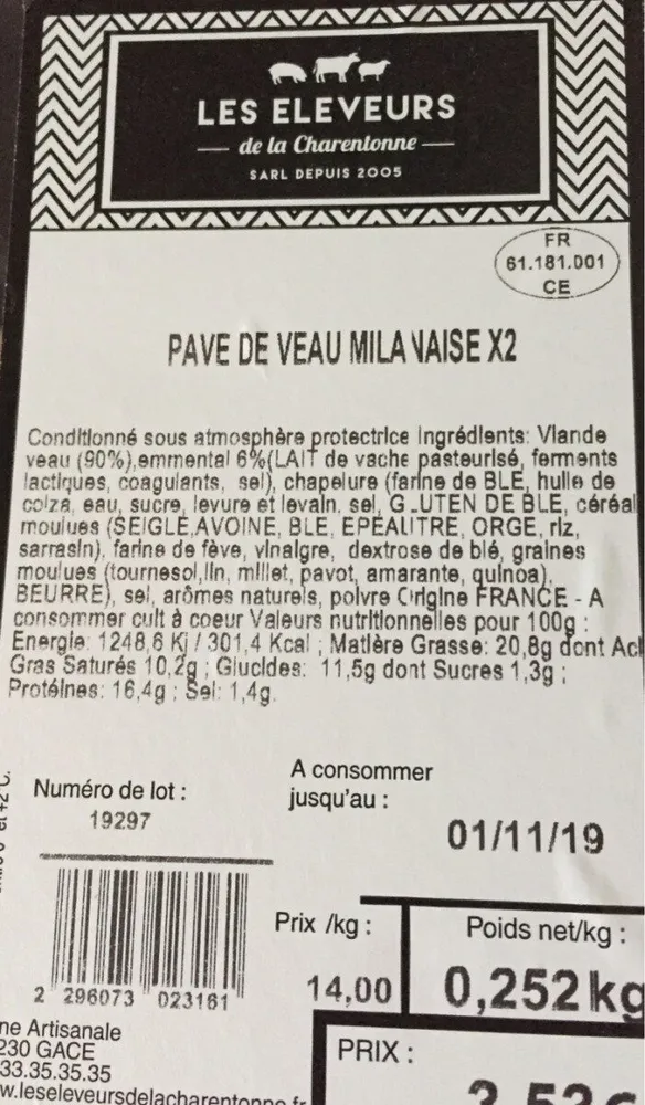 Pave de veau milanaise
