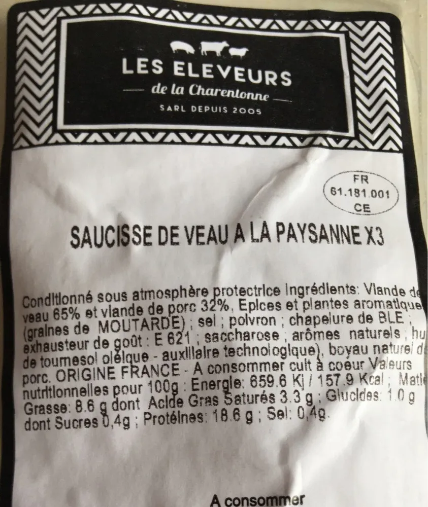 Saucisse de veau a la paysanne