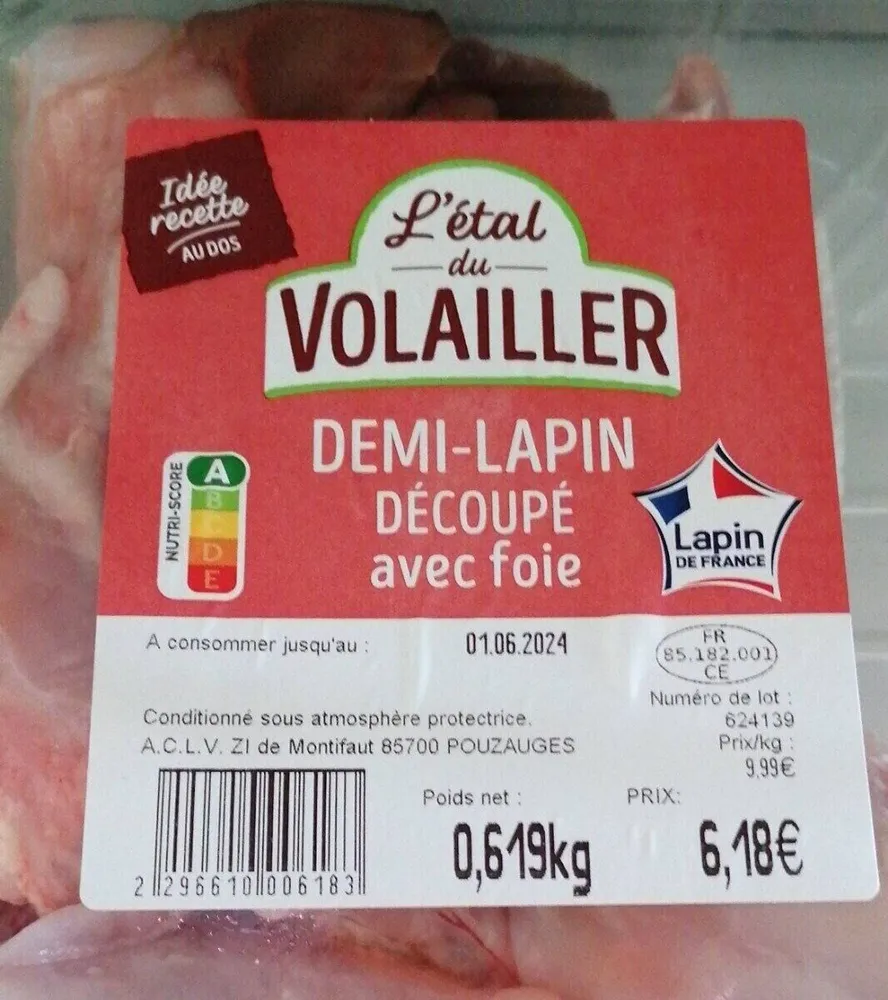Demi lapin découpé