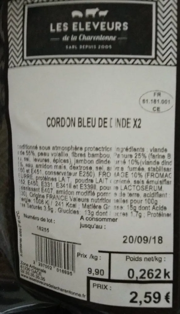 Cordon bleu de dinde x2