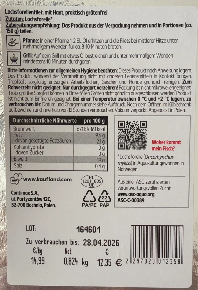 Lachsforellenfilet, mit Haut, praktisch grätenfrei
