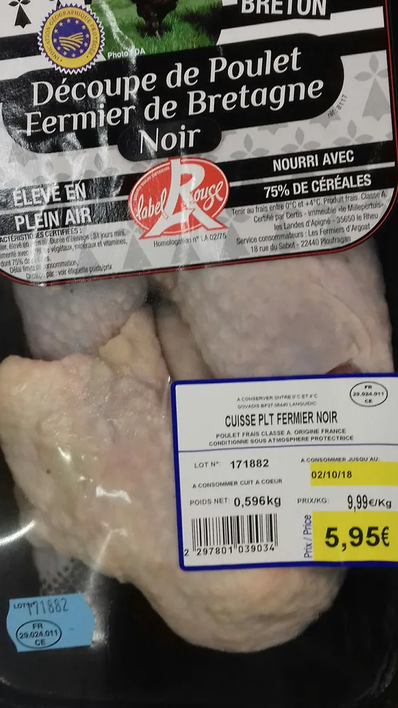 découpe de poulet fermier de Bretagne noir