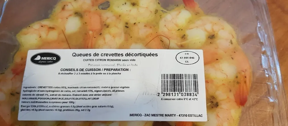 Queues crevettes decortiquees