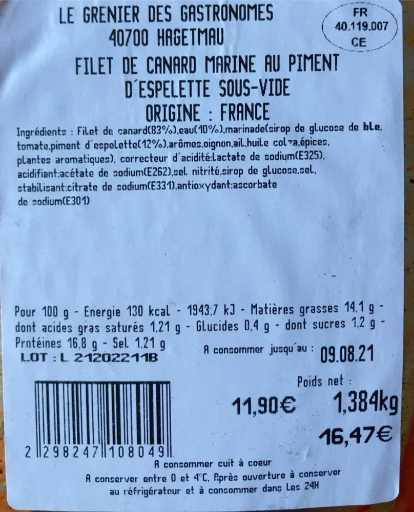 Filet de canard mariné au piment d’espelette