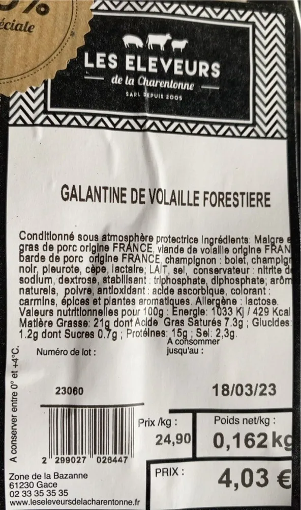 Galantine de volaille forestière