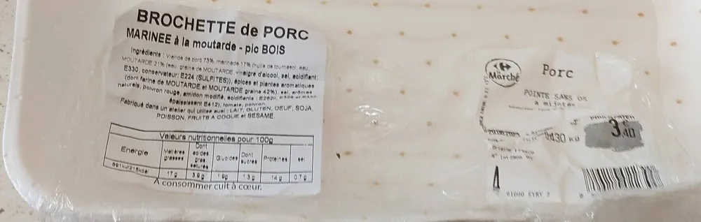Brochette de porc Marine à la moutarde- Pic bois