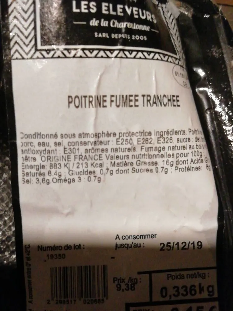 Poitrine fumée tranchée