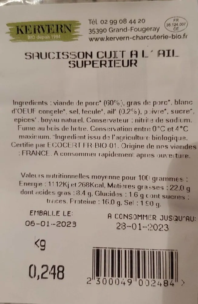 Saucisson cuit à l'ail superieur