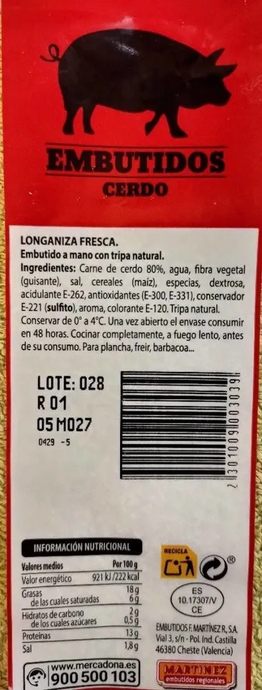 Longaniza fresca de cerdo