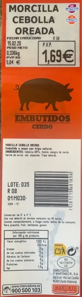 Morcilla cebolla oreada