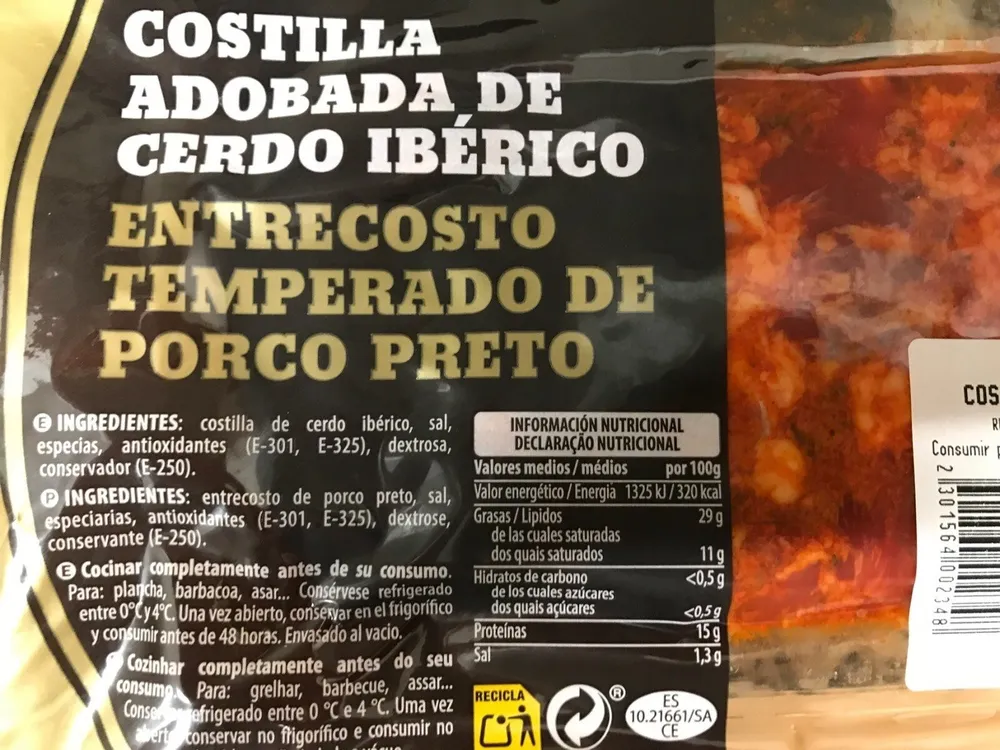 Costilla adobada de cerdo iberico