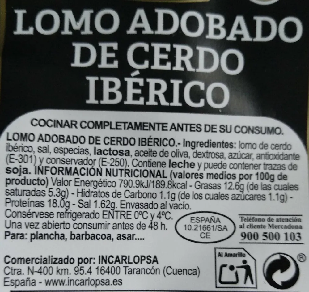 Lomo adobado de cerdo ibérico