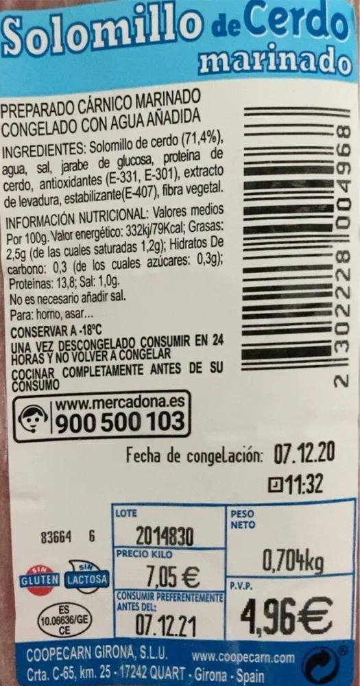 Solomillo de cerdo marinado