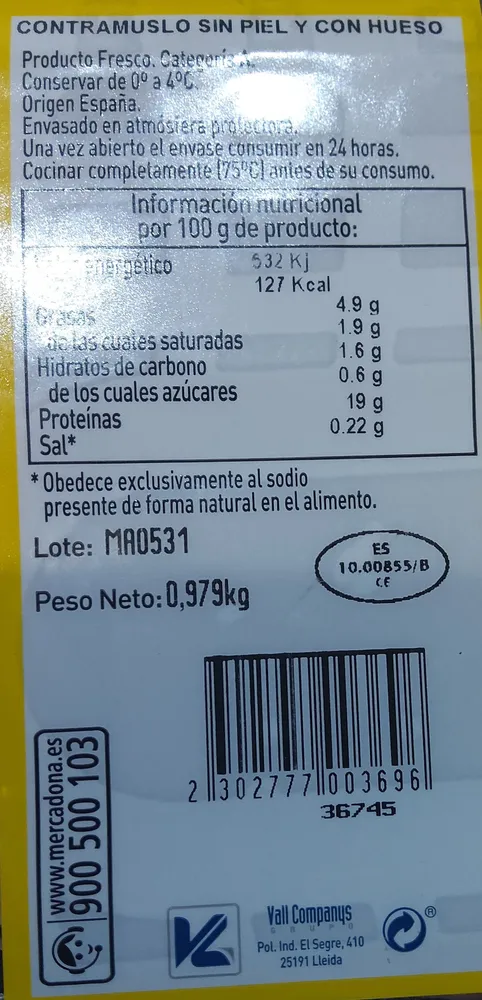 contramuslo sin piel y con hueso