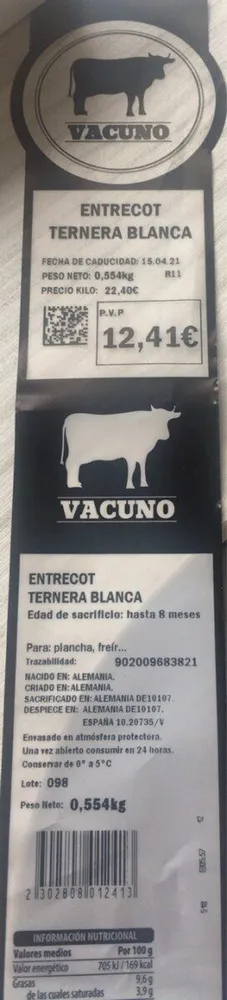 Entrecot ternera blanca