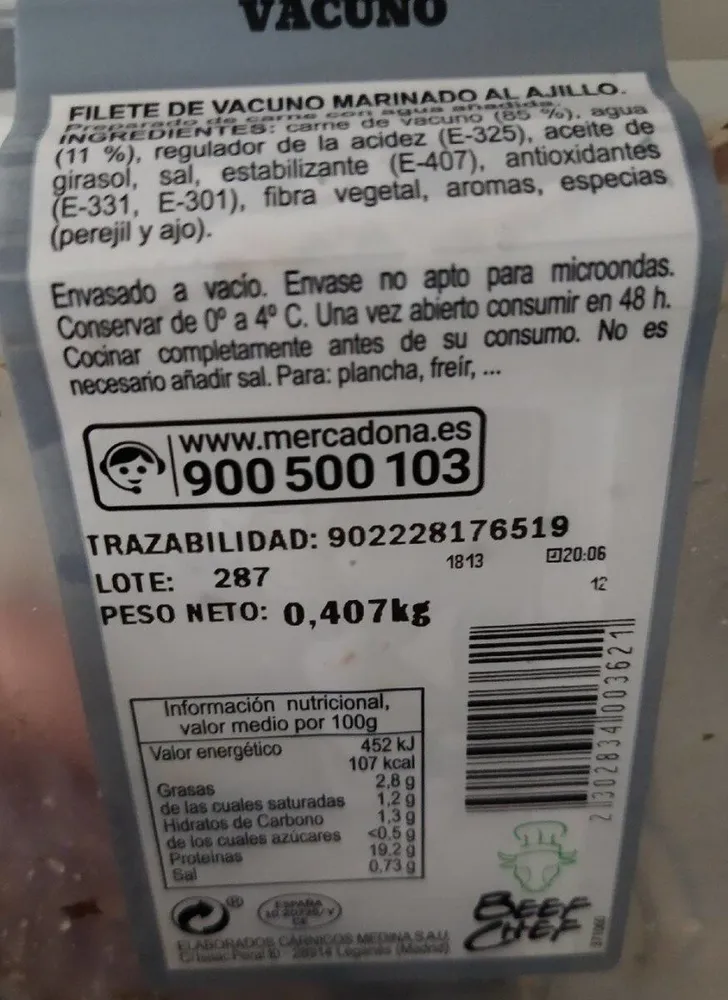 FILETE DE VACUNO MARINADO AL AJILLO