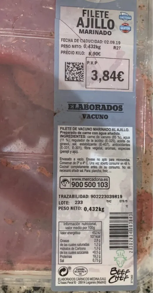 Filete ajillo marinado