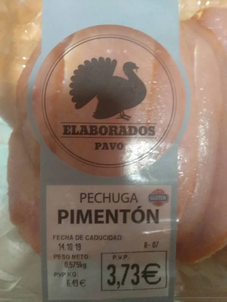 Elaborados pavo, pechuga pimentón