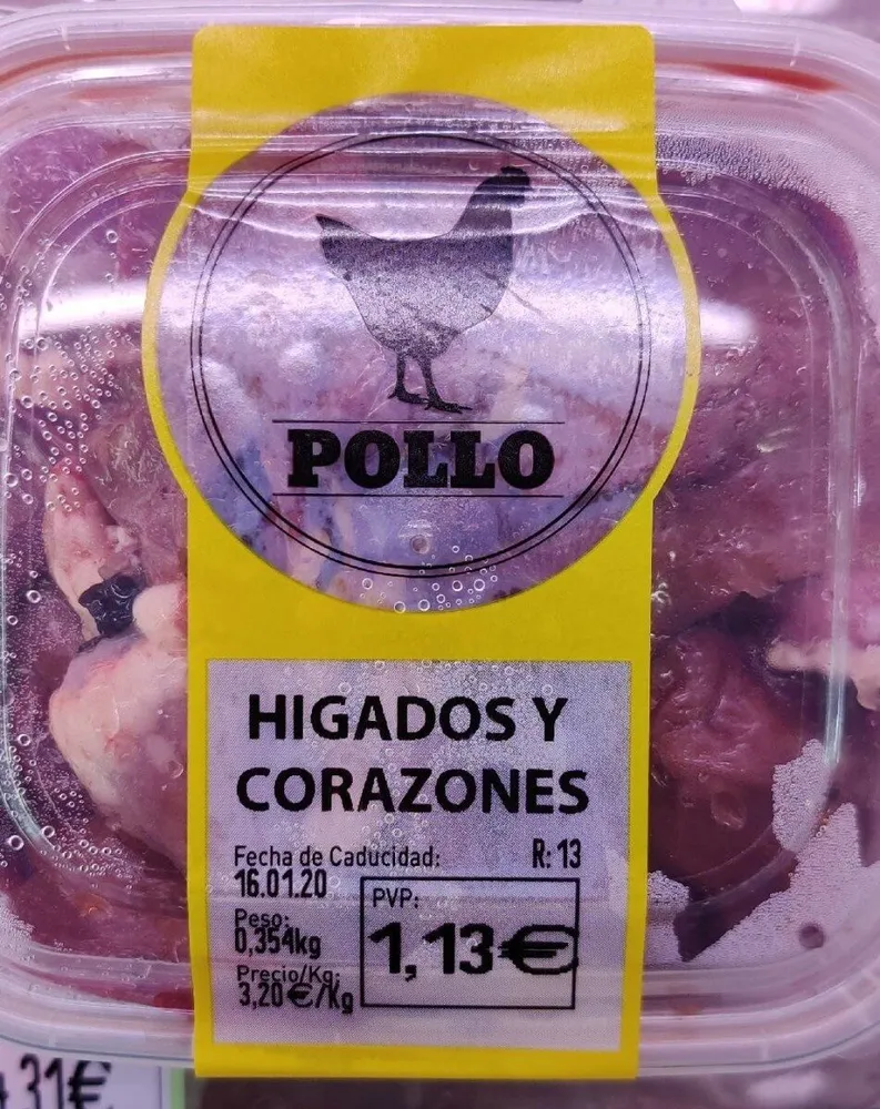 Hígados y corazón de pollo