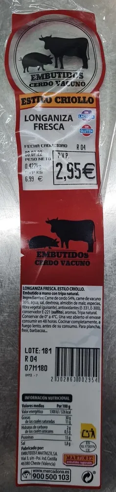 Longaniza fresca estilo criollo