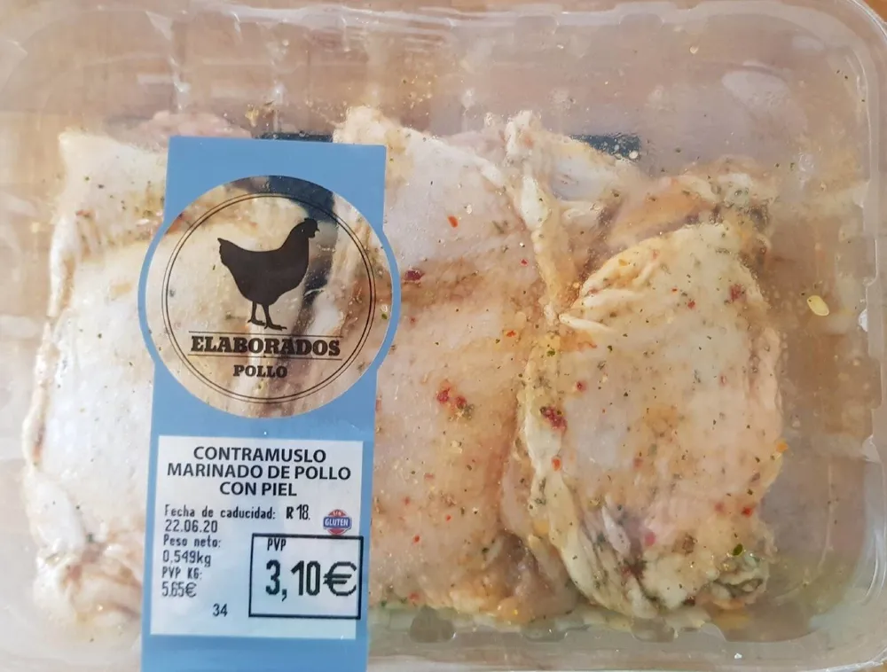 Contramuslo marinado de pollo con piel