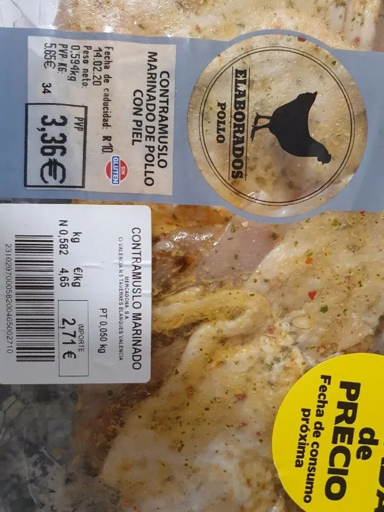 Contramuslo marinado de pollo con piel