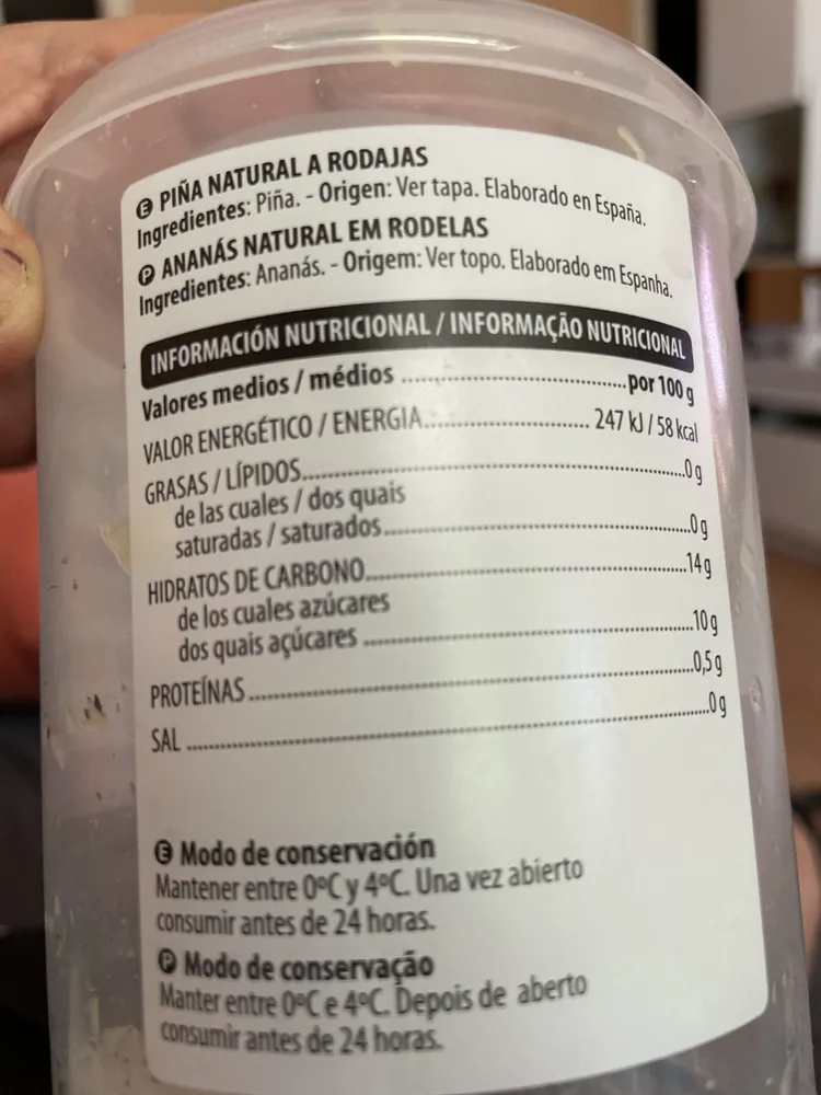 Piña natural a rodajas