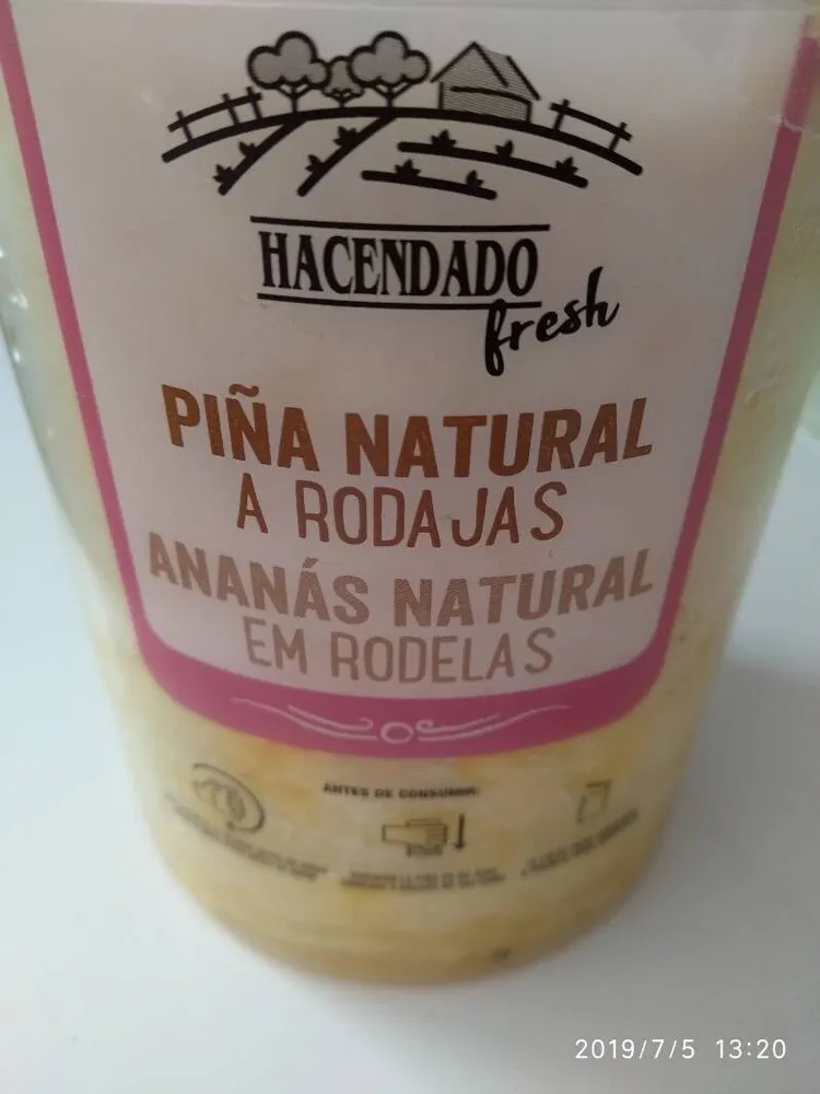 Piña natural a rodajas