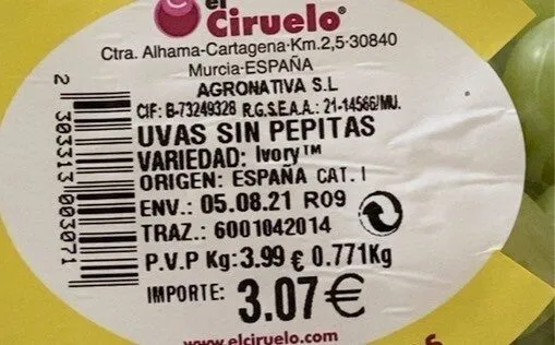 Uva blanca sin pepitas