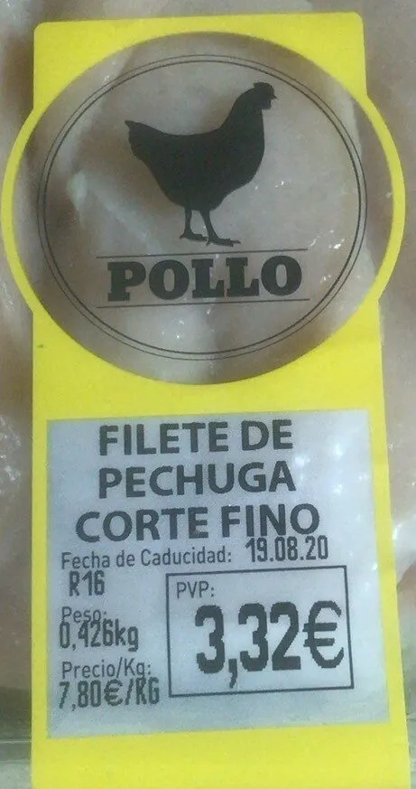 Filete de pechuga de pollo corte fino