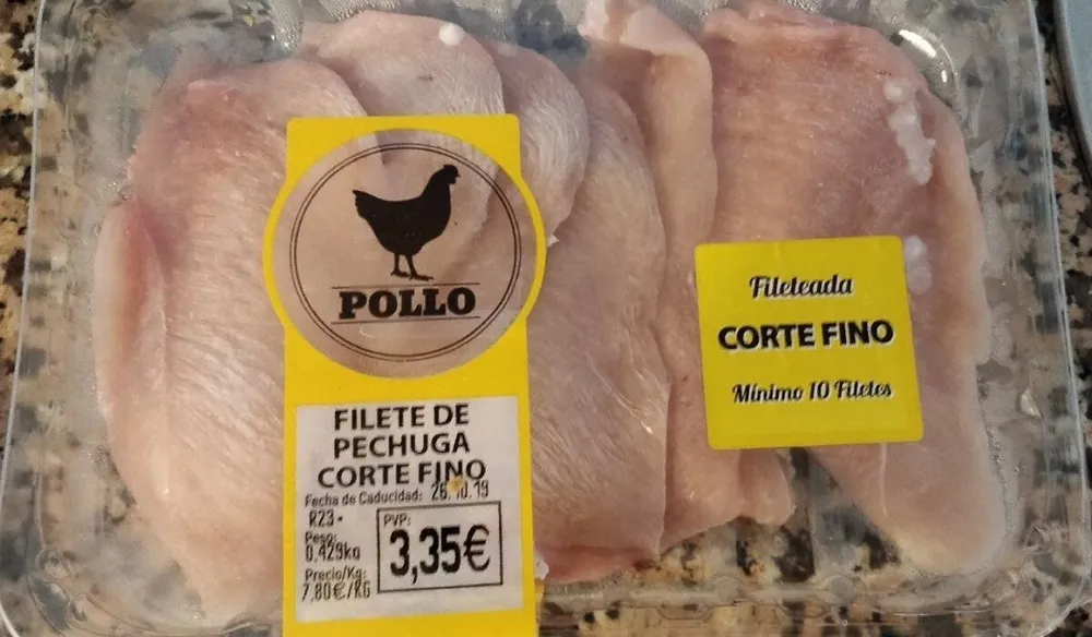 Filete de pechuga de pollo corte fino
