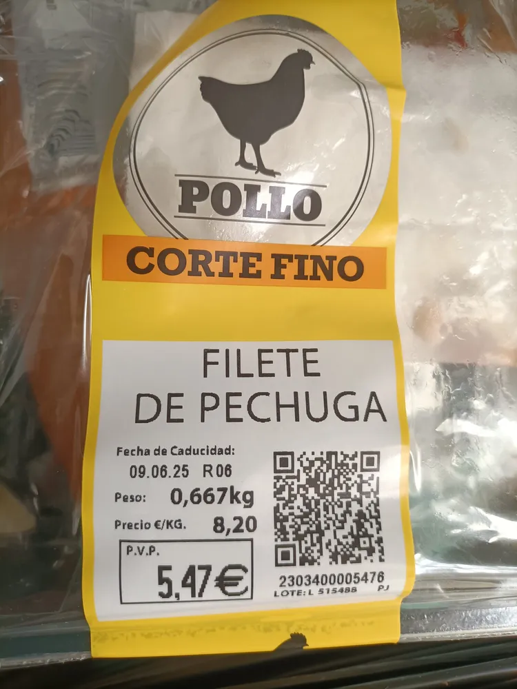 Filete de pechuga de pollo corte fino