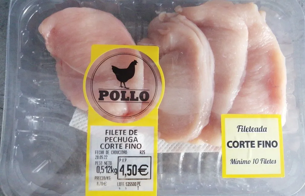 Filete de pechuga de pollo corte fino