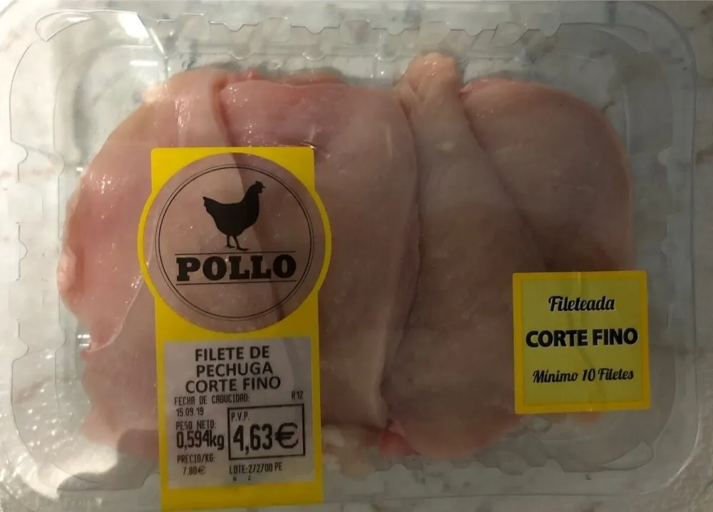 Filetes de pechuga de pollo corte fino