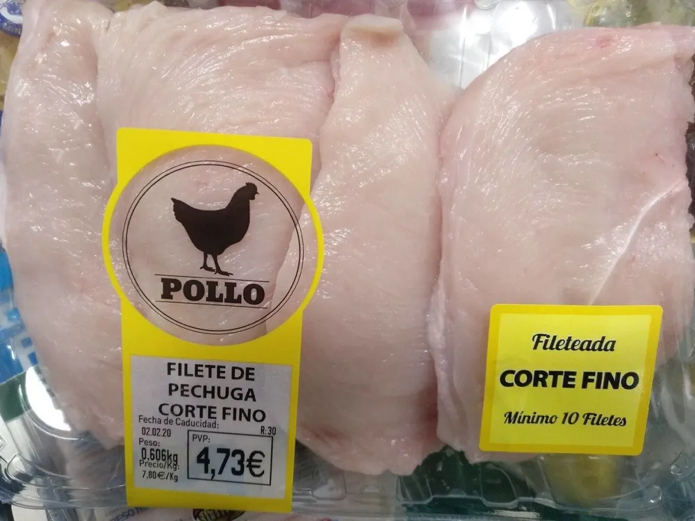 Filete de pechuga de pollo corte fino