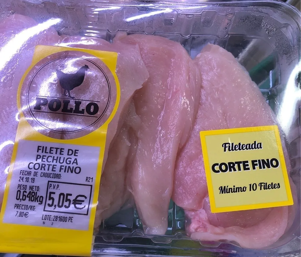 Filete de pechuga de pollo corte fino