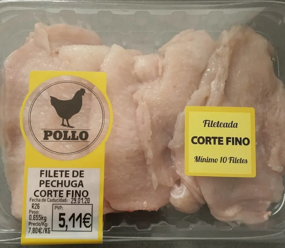 Filete pechuga de pollo corte fino