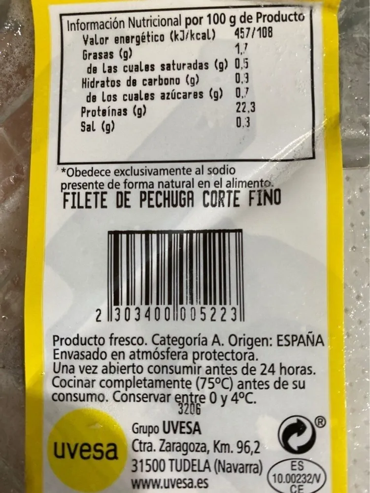 Pechuga de pollo corte fino