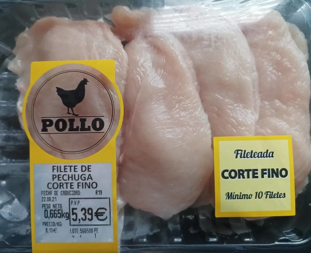 Filete de pechuga de pollo corte fino