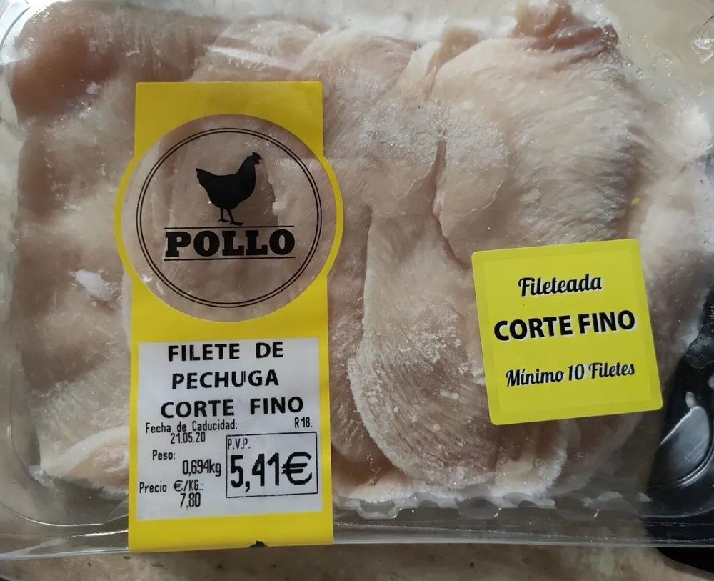Filete de pechuga de pollo corte fino