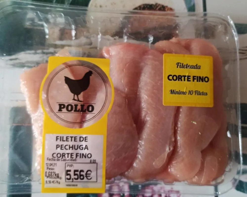 Filete de pechuga de pollo corte fino