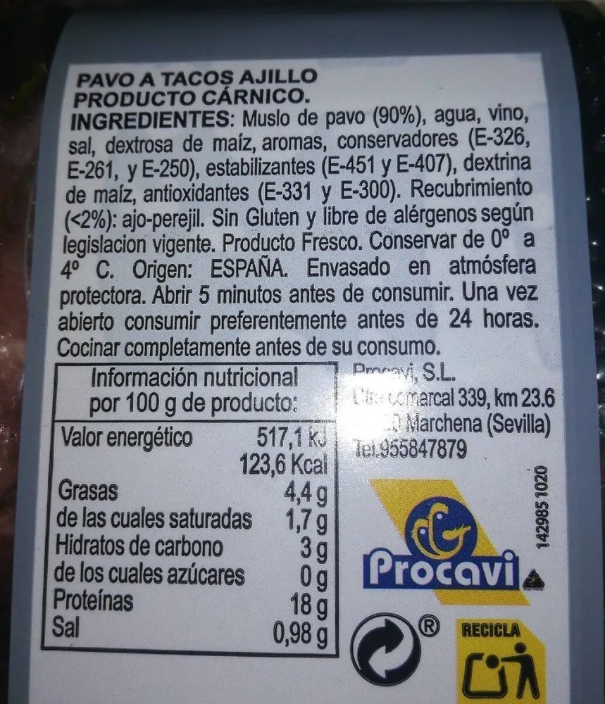 Pavo a tacos ajillo
