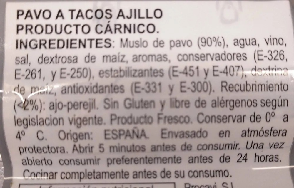 Pavo a tacos al ajillo
