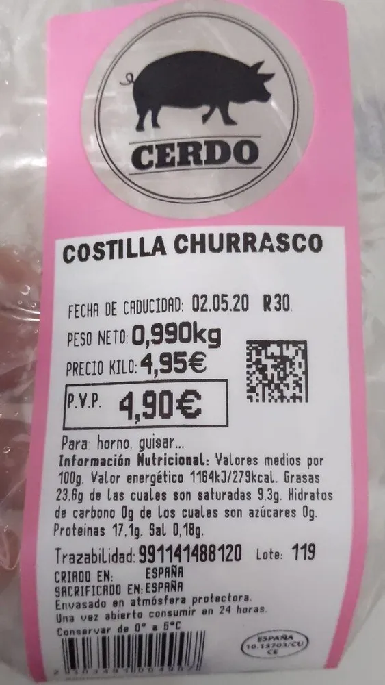 Costilla de cerdo churrasco