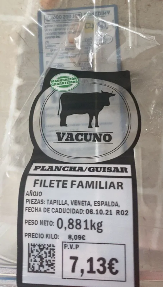 Filete familiar vacuno plancha/guisar