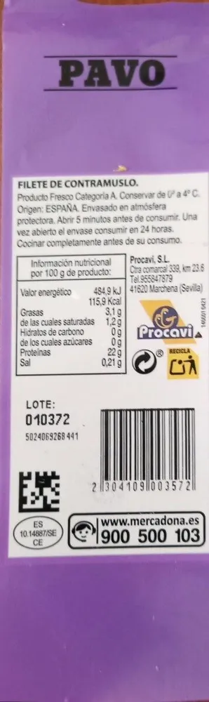 Pavo filete de contramuslo
