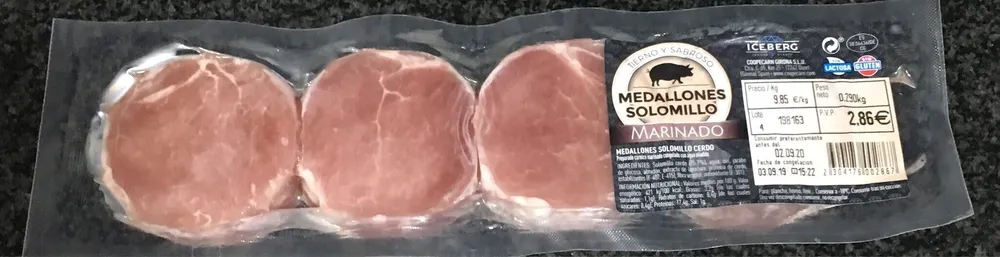 Medallones de solomillo de cerdo marinado congelado