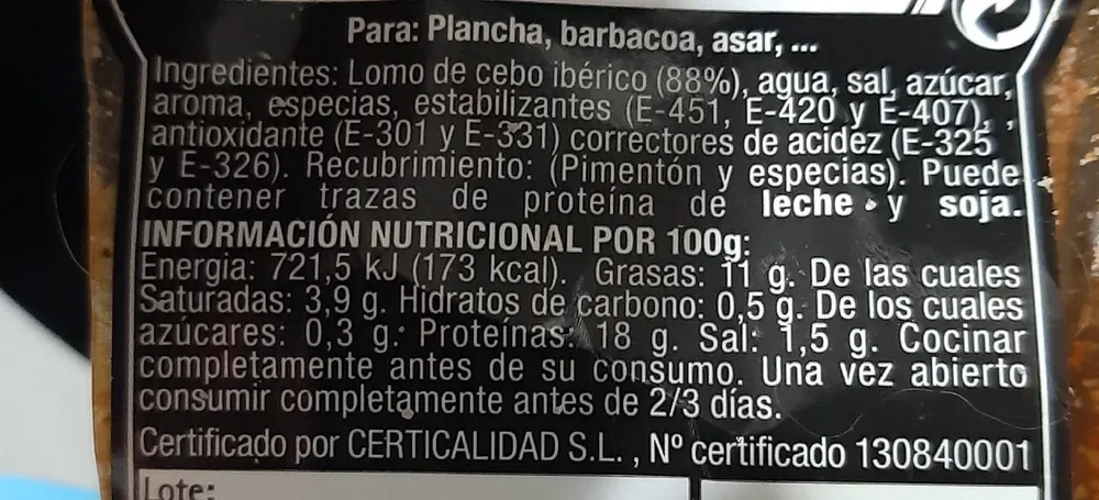 Lomo adobado cerdo ibérico