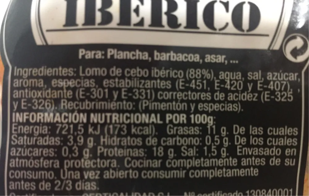 Lomo de cebo ibérico